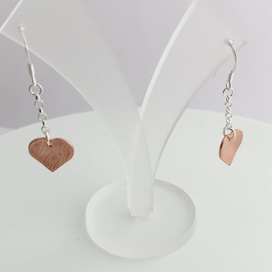 Line Hammered Copper Heart Drop Earrings