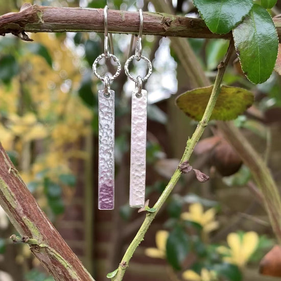 Sterling Silver Hammered Stick Dangly Drop Earrings