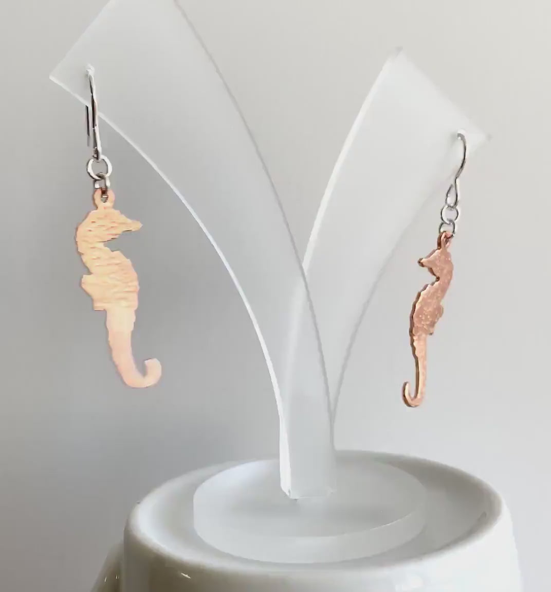 Hammered Copper Sea Horse Dangle Earrings