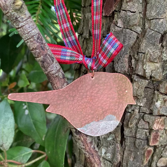 Hammered Copper and Silver Robin-Christmas Ornament