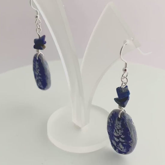 Ceramic Blue Lapis Lazuli Tree Earrings