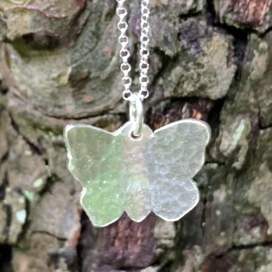 Delicate Hammered Sterling Silver Butterfly Pendant