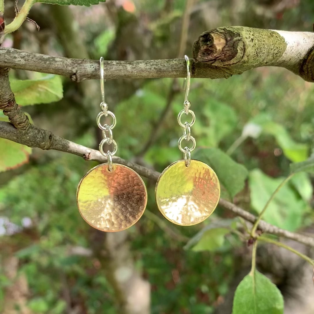 Brass Dangle Hammered Circle Drop Earrings