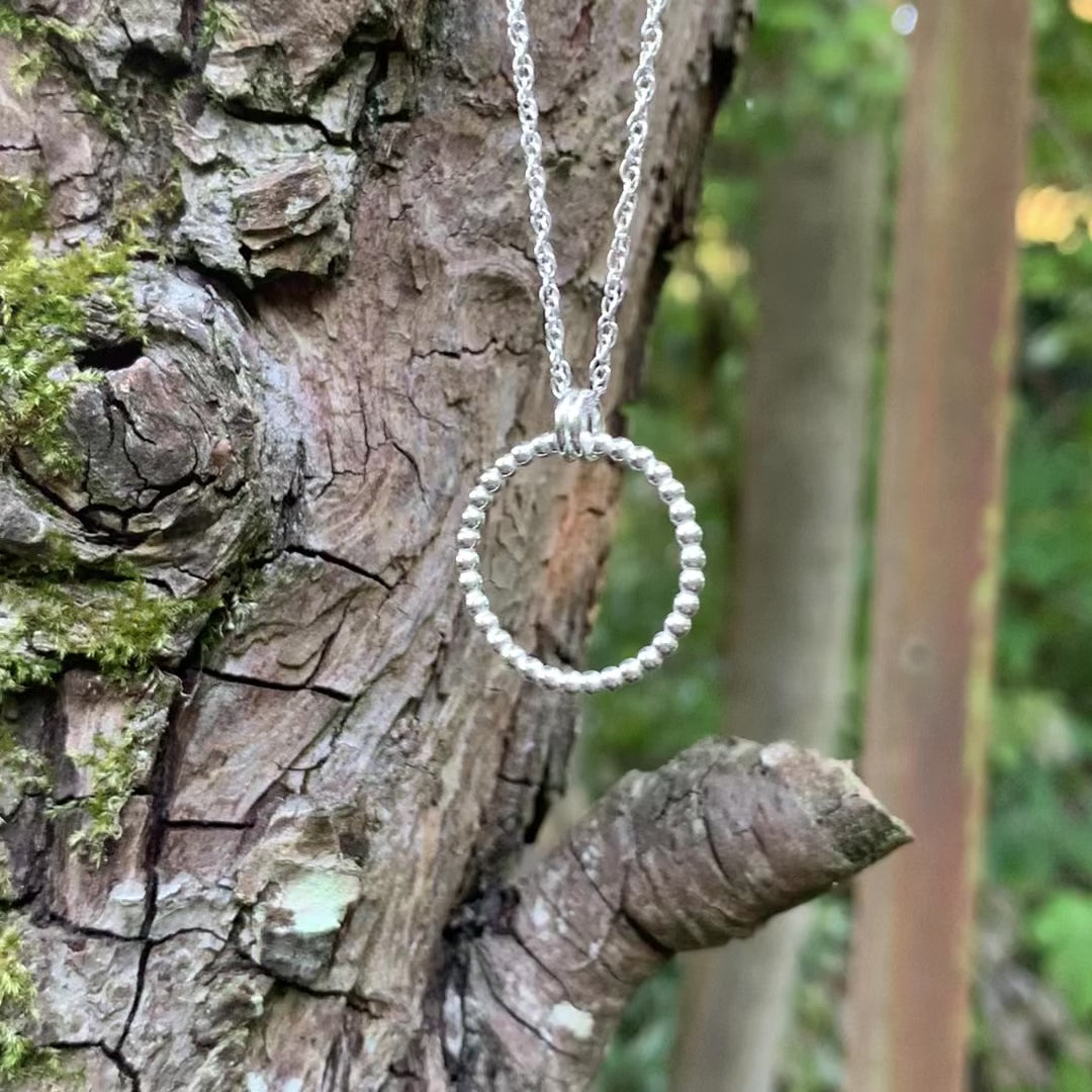 Beaded Wire Circle Sterling Silver Necklace