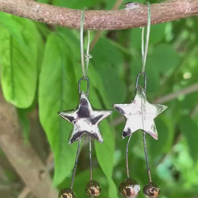 Quirky Ceramic Silver Dangle Star Celestial Earrings