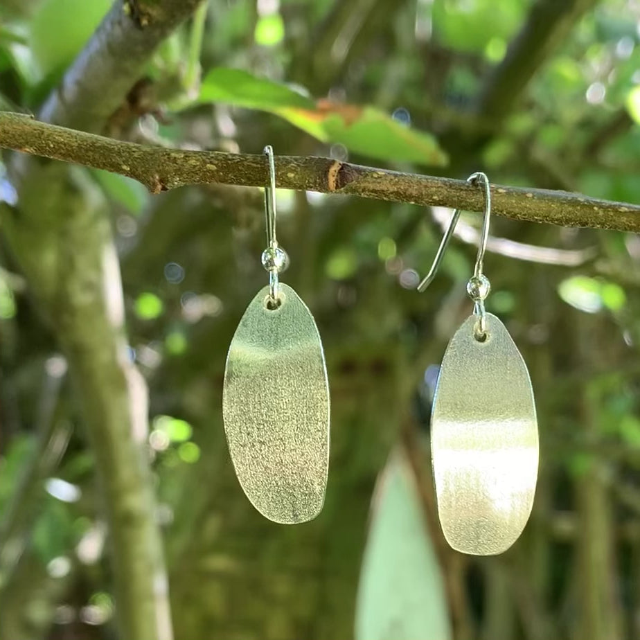 Long Sterling Silver Oval Dangly Earrings