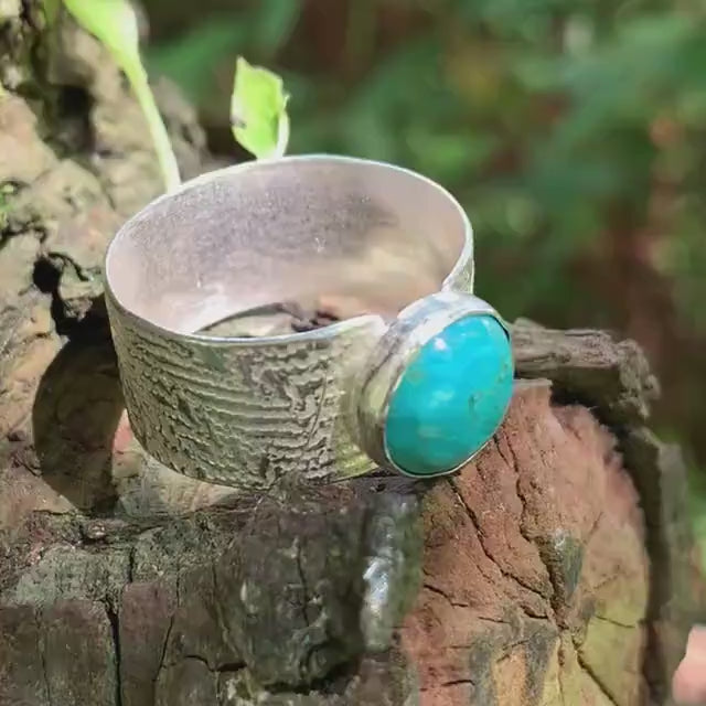 Turquoise Gemstone Sterling Silver Wide Ring 10