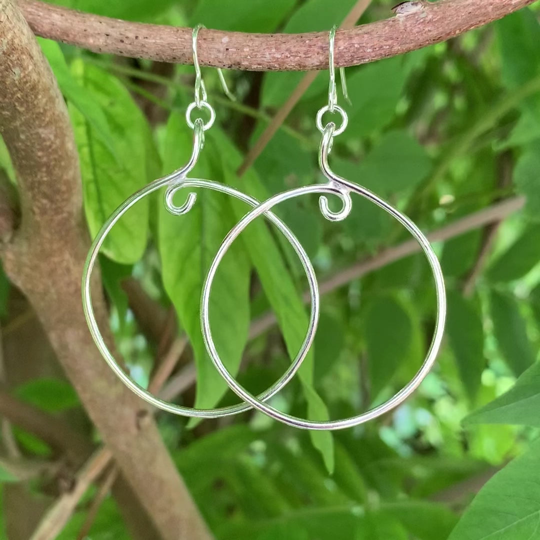 Sterling Silver Large Plain Hoop Dangly Earrings