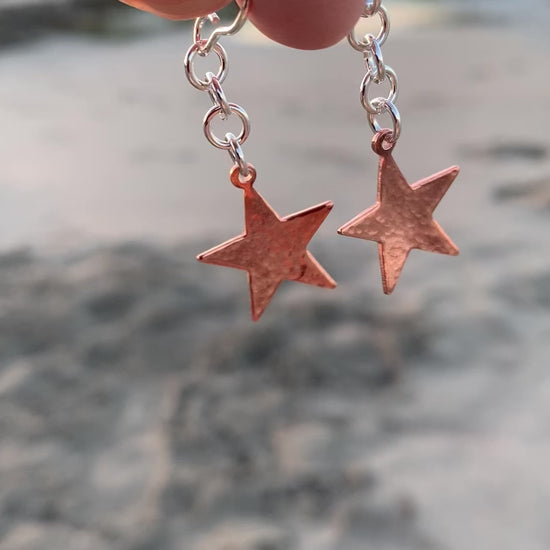 Copper Hammered Star Drop Earrings