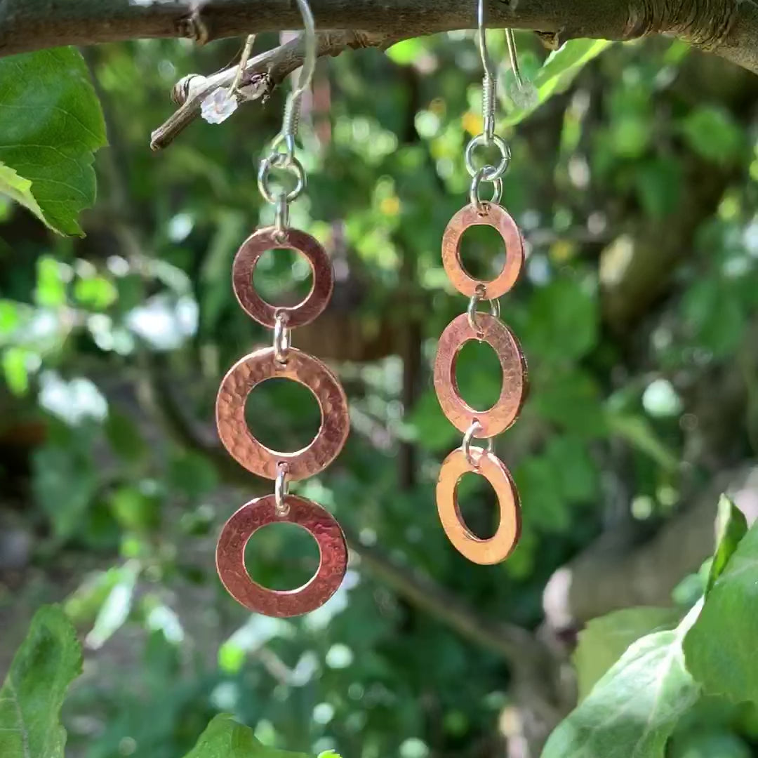 Copper Hoop Textured Dangle Earrings