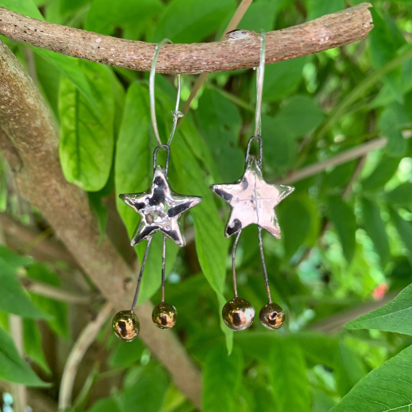 Quirky Ceramic Silver Dangle Star Earrings