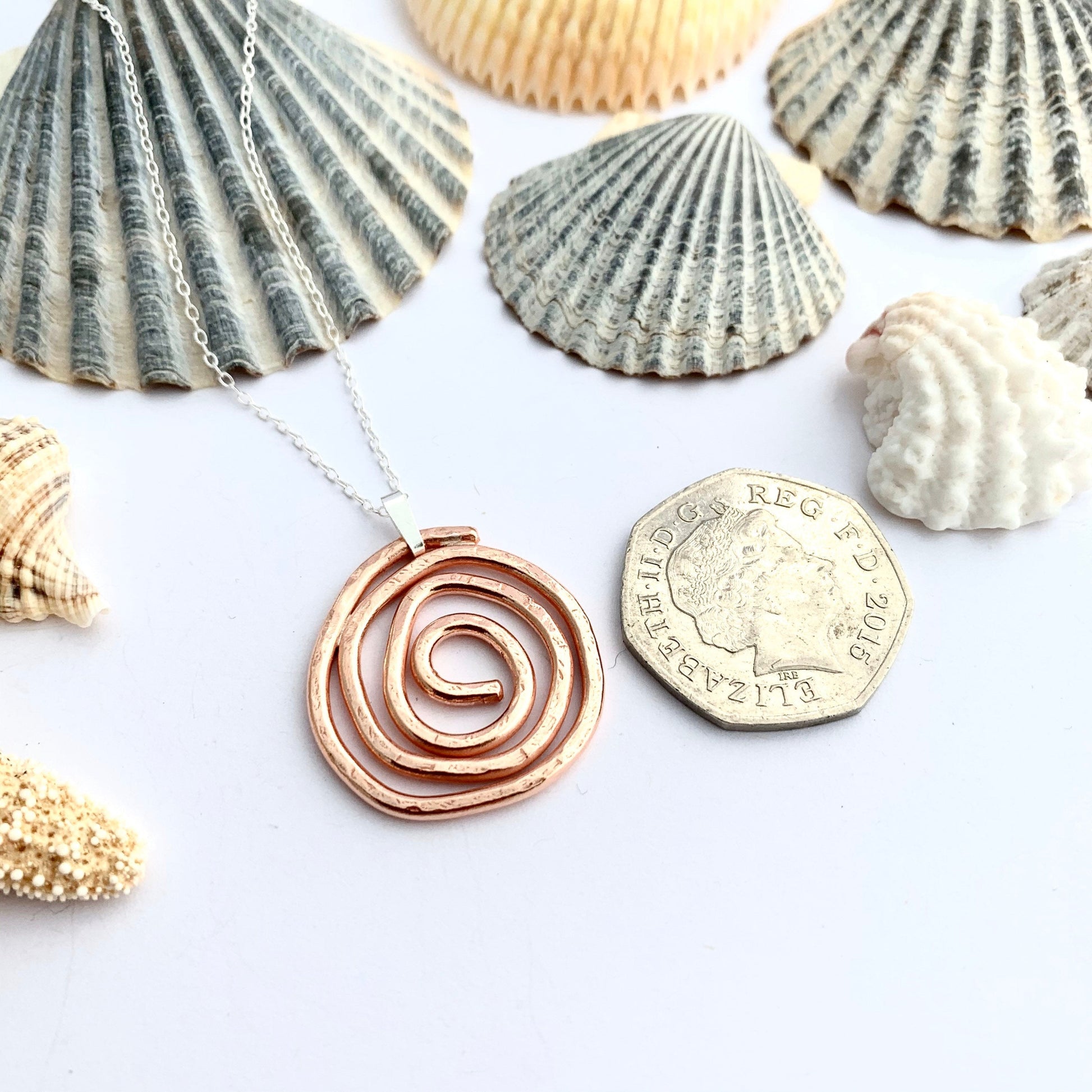 Hammered Copper Spiral Pendant