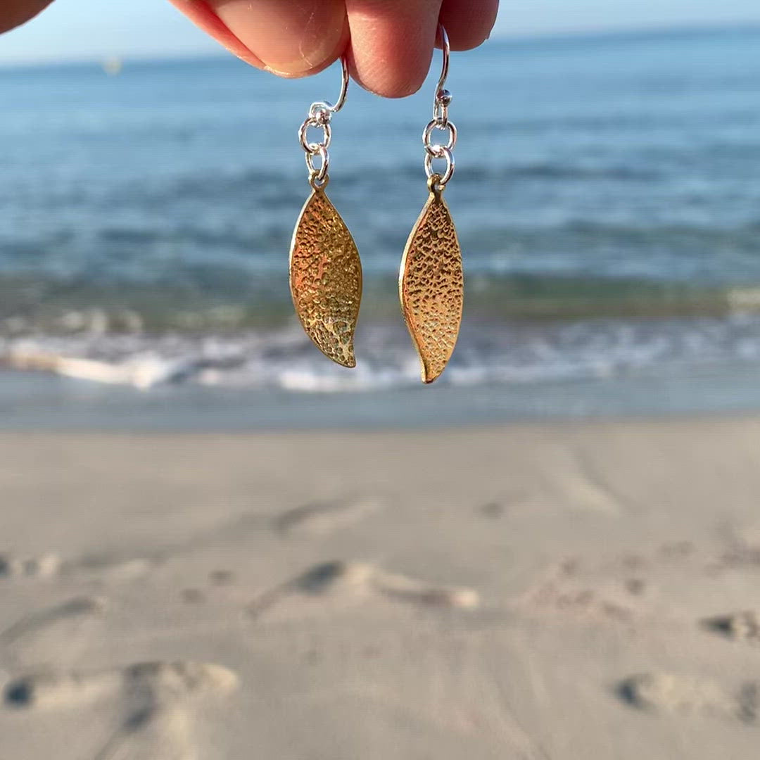 Hammered Brass Leaf Textured Earrings
