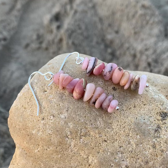 Pink Opal Gemstone Dangle Earrings