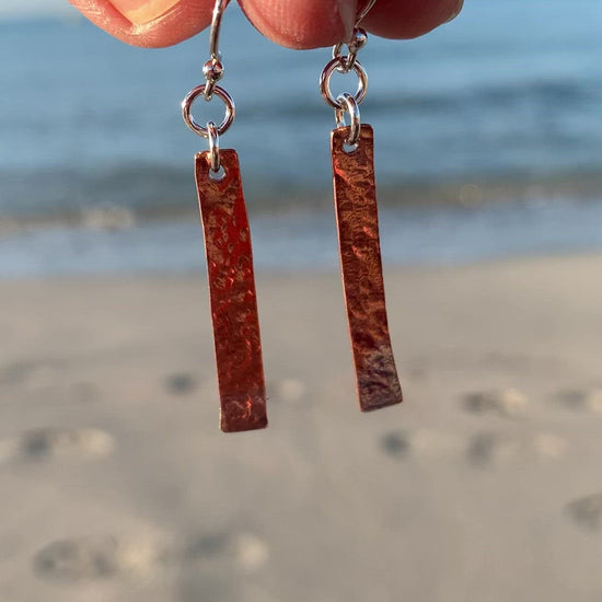 Hammered Copper Rectangle Earrings